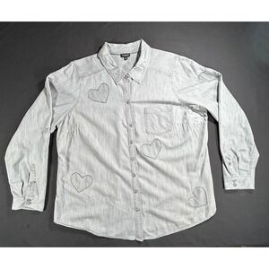 Torrid Taylor Gray Hearts Button Up Roll Tab Long Sleeve women's size 2 - 2X